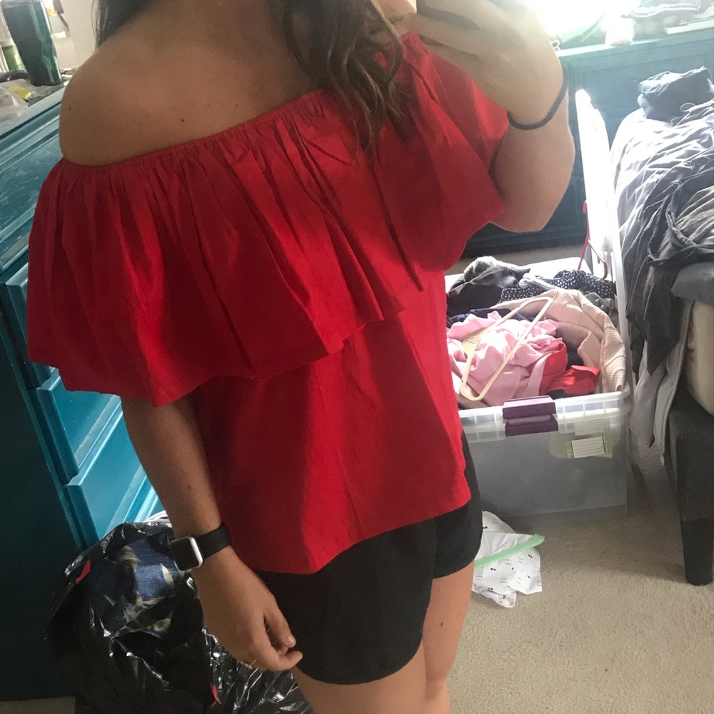 Off shoulder red top